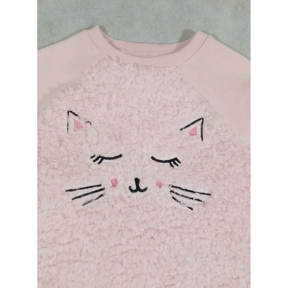 Old Navy Pullover Fleece Shirt  Pink‎ with Cat Print Girls Size 18-24 Months NEW